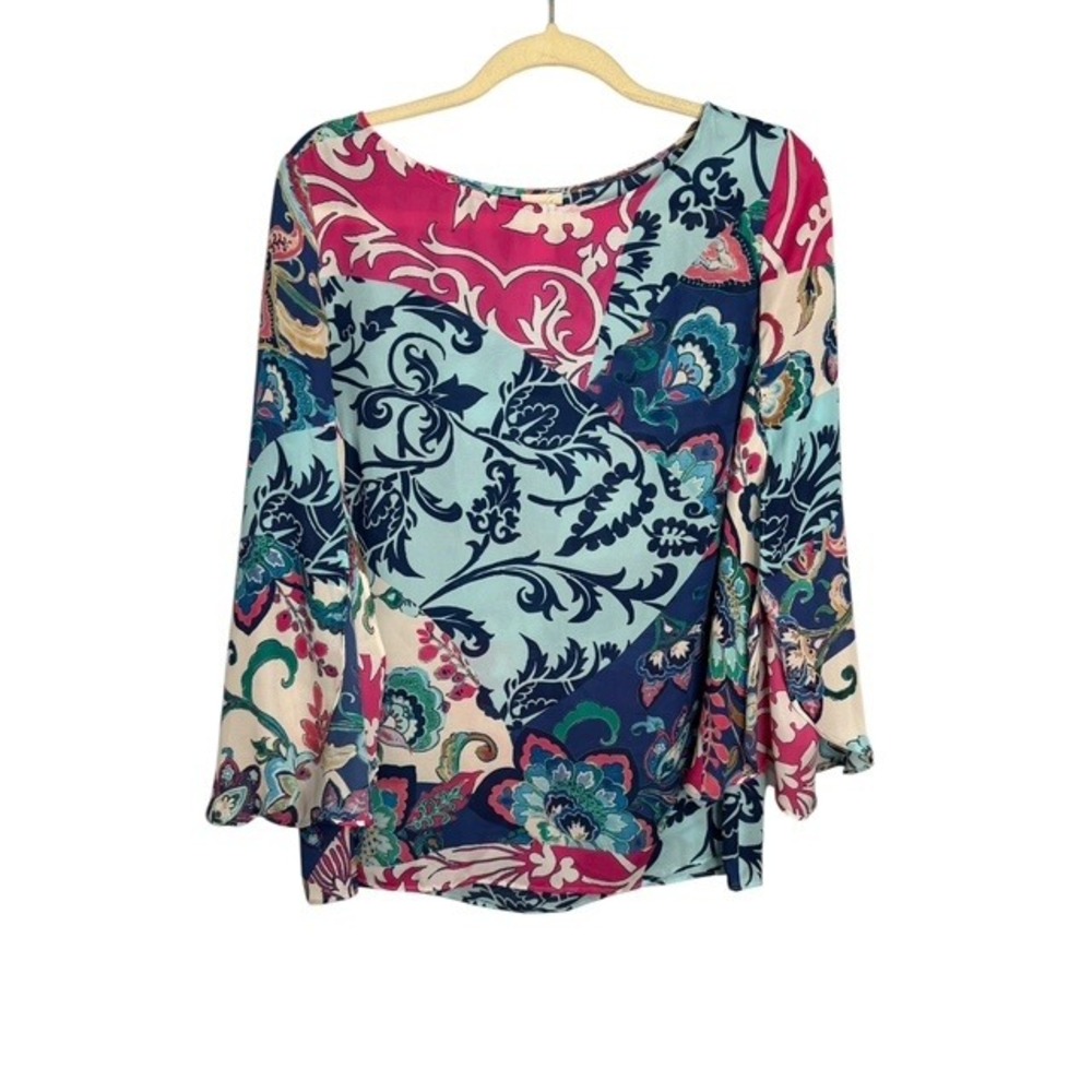 Chico's Blouse Women's Medium Floral Paisley Bell Sleeves Lightweight Chicos 1